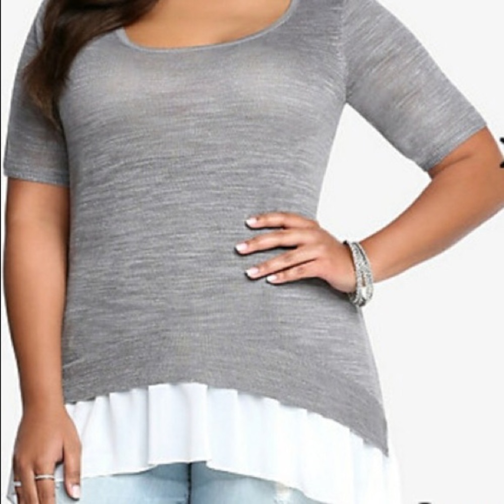 Torrid Sharkbite Gray Top with White Accent